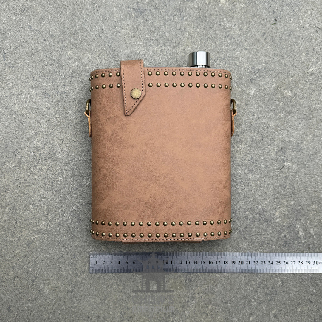Studded 48oz Hip Flask with Shoulder Strap