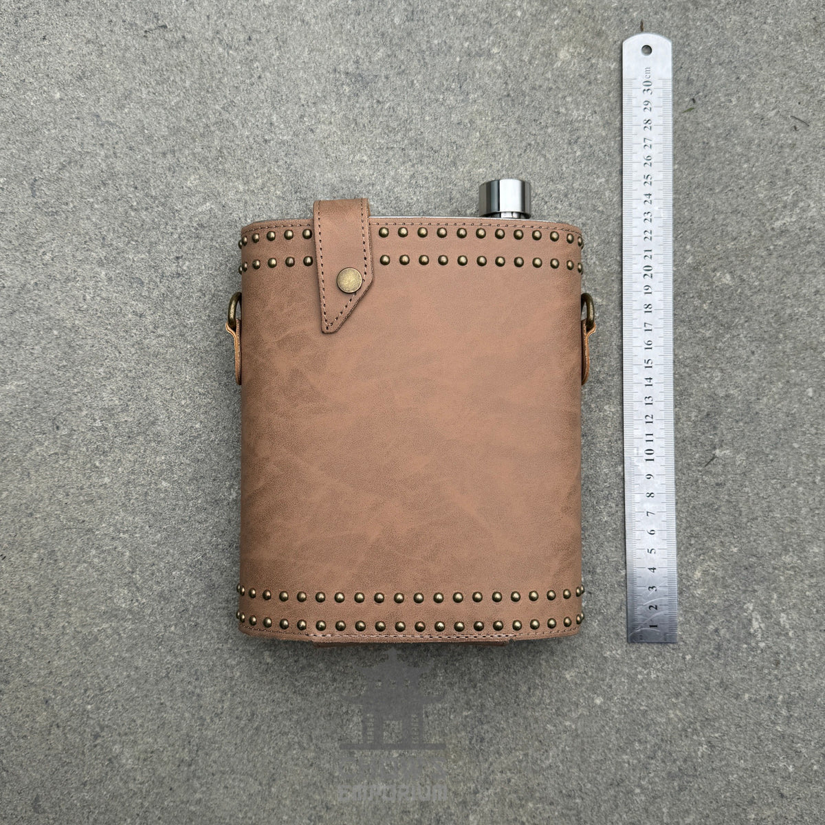 Studded 48oz Hip Flask with Shoulder Strap