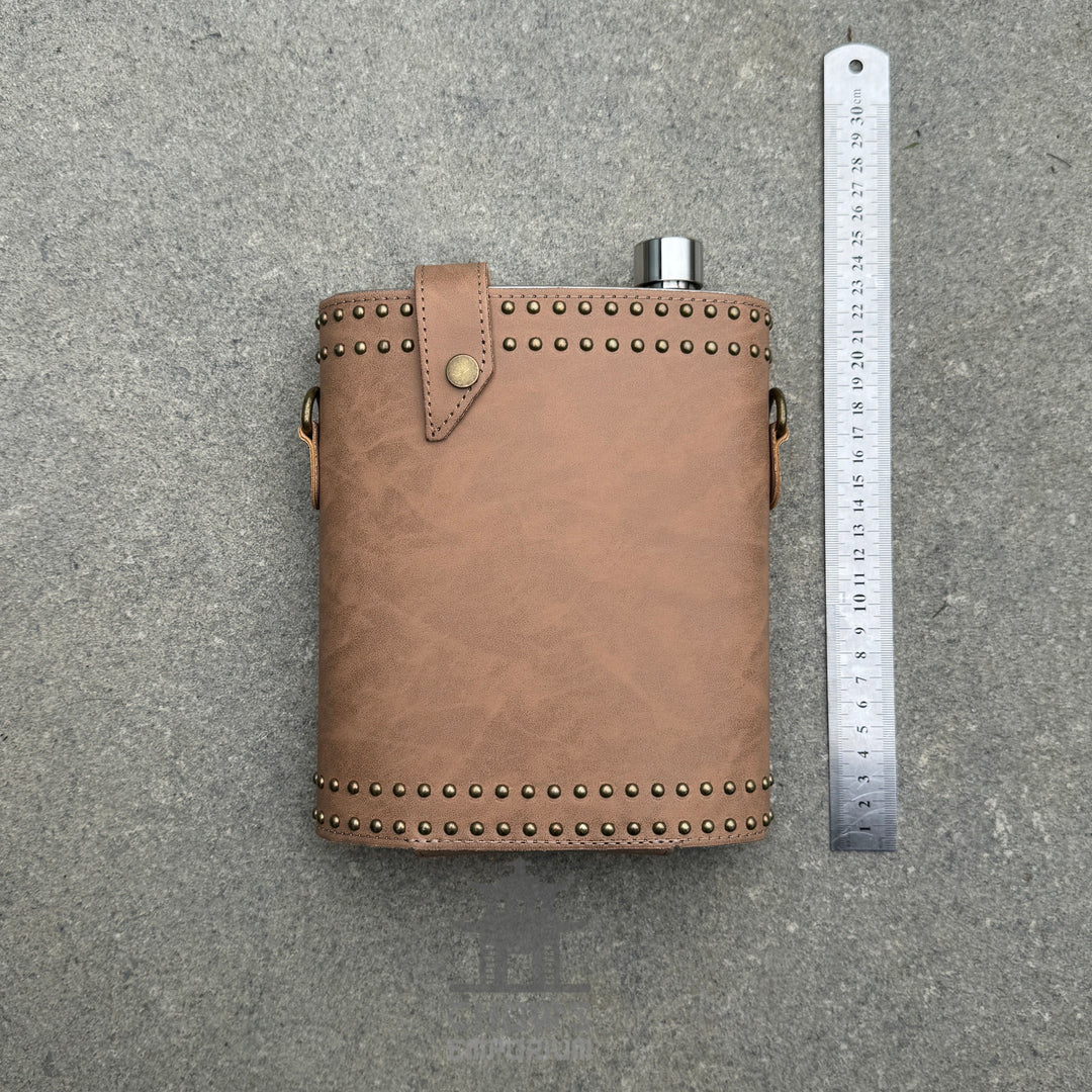 Studded 48oz Hip Flask with Shoulder Strap