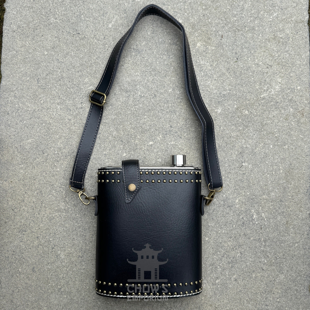 Studded 48oz Hip Flask with Shoulder Strap