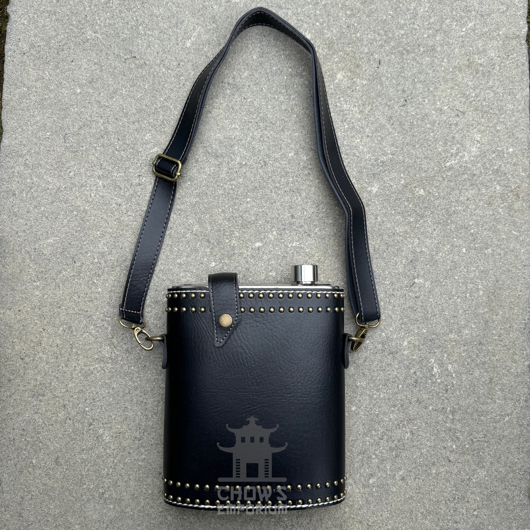 Studded 48oz Hip Flask with Shoulder Strap