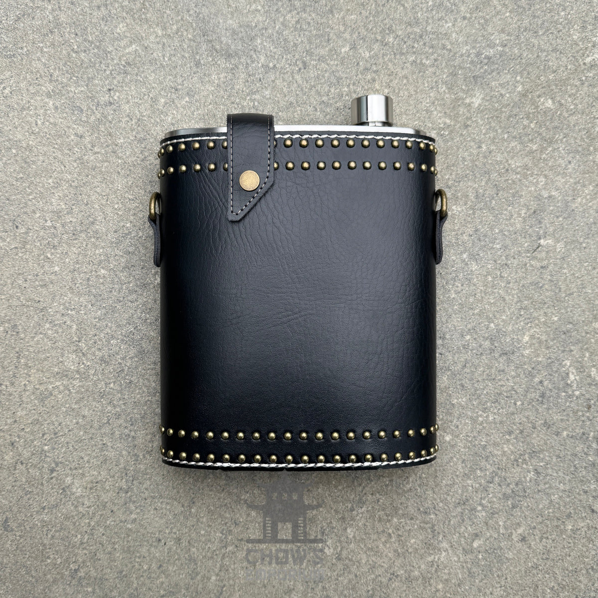 Studded 48oz Hip Flask with Shoulder Strap