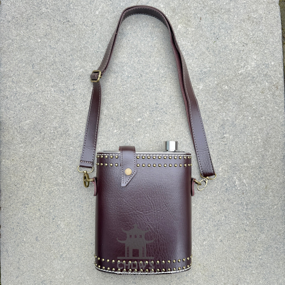 Studded 48oz Hip Flask with Shoulder Strap