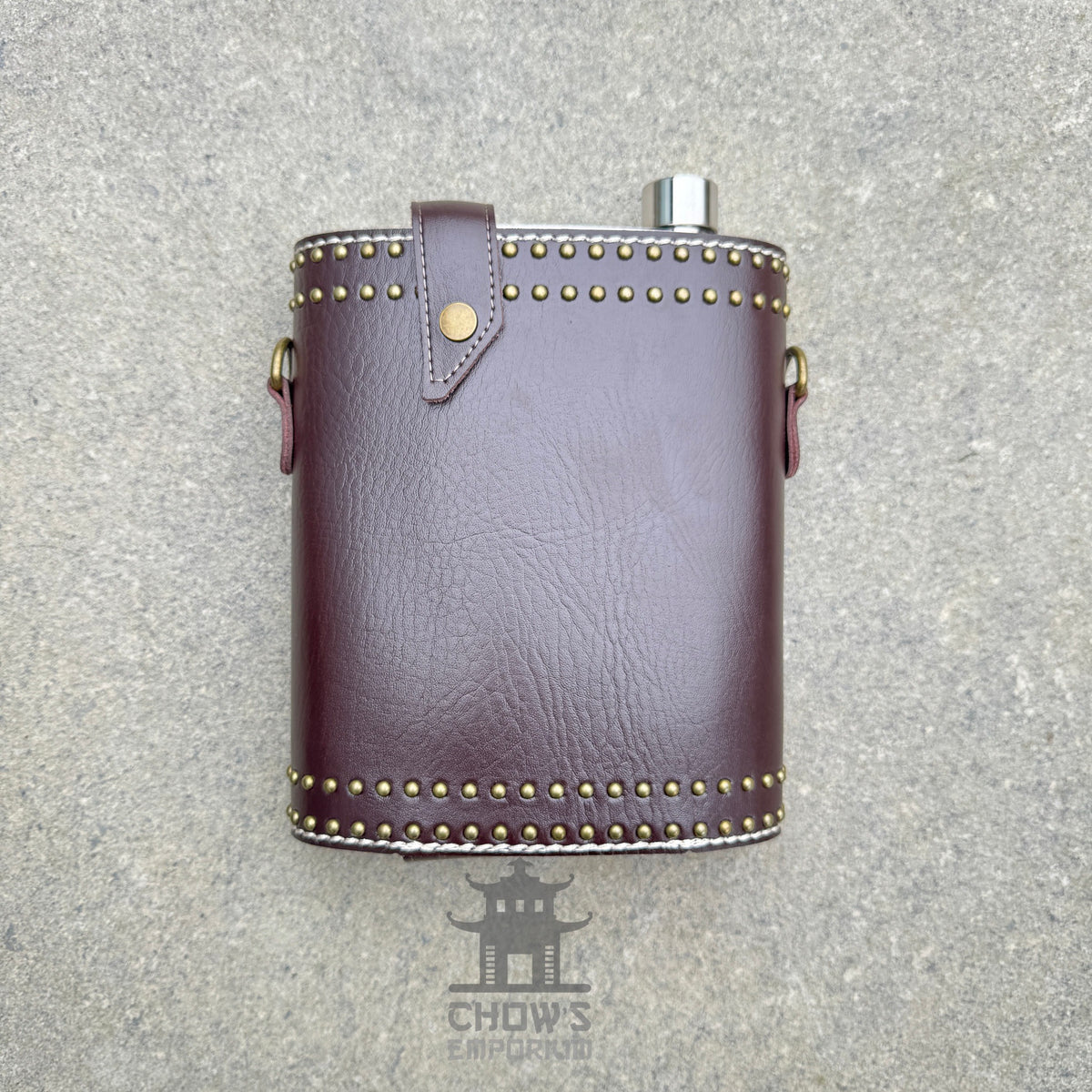 Studded 48oz Hip Flask with Shoulder Strap