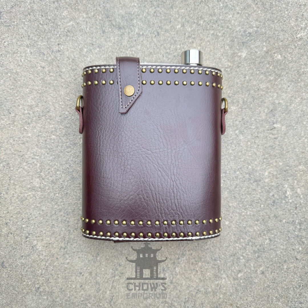 Studded 48oz Hip Flask with Shoulder Strap