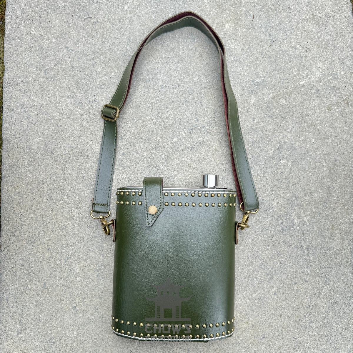 Studded 48oz Hip Flask with Shoulder Strap