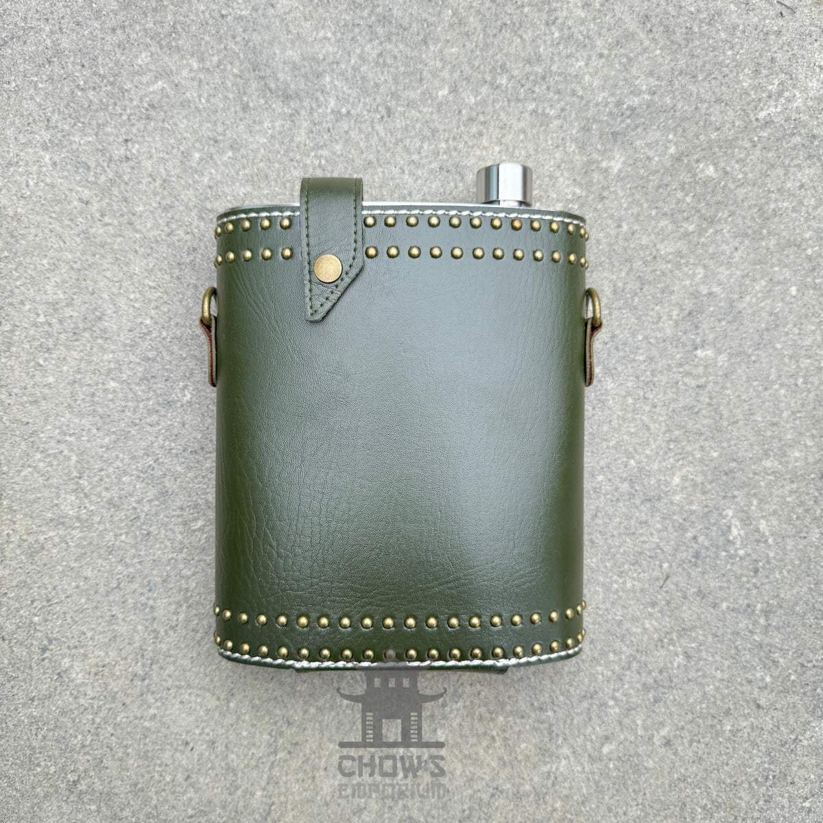 Studded 48oz Hip Flask with Shoulder Strap