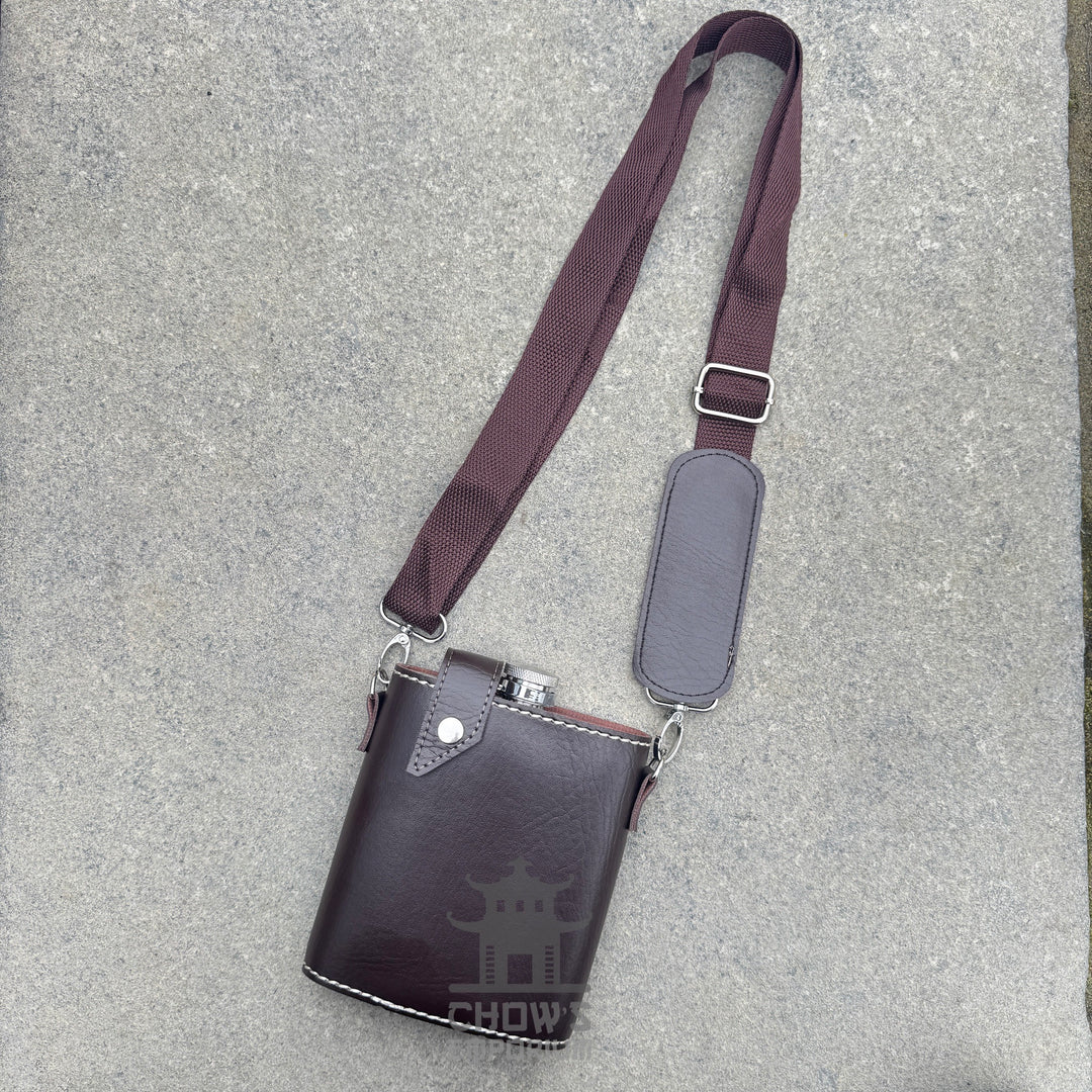 18oz Leather Hip Flask with Shoulder Strap