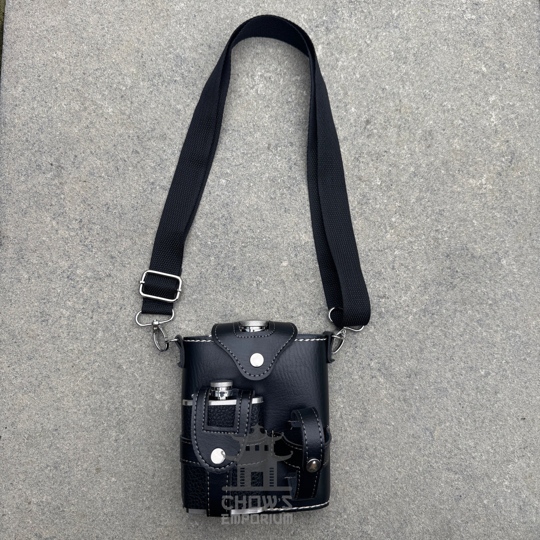 Ranger 18oz Leather Hip Flask with Mini Flask and Pouches