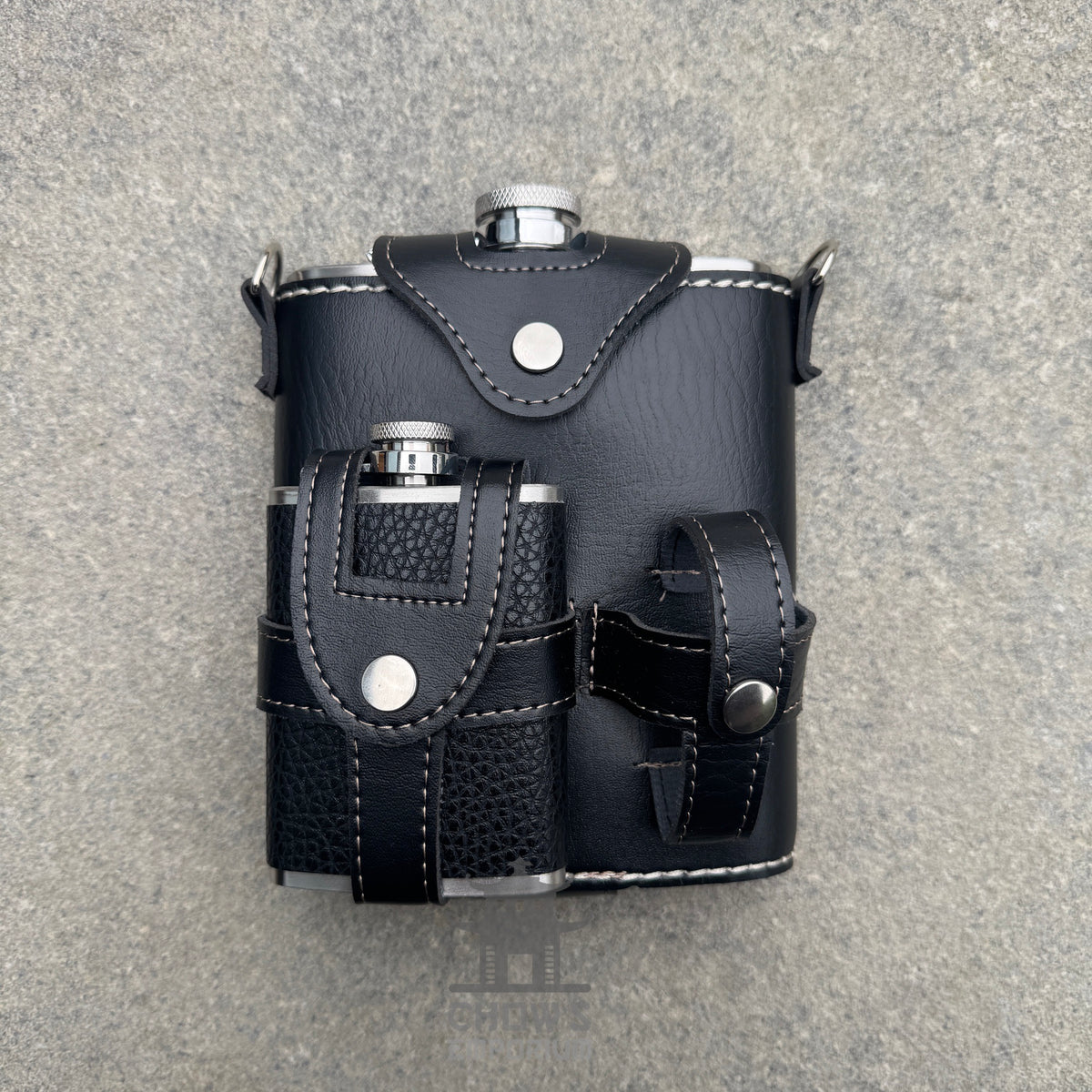 Ranger 18oz Leather Hip Flask with Mini Flask and Pouches