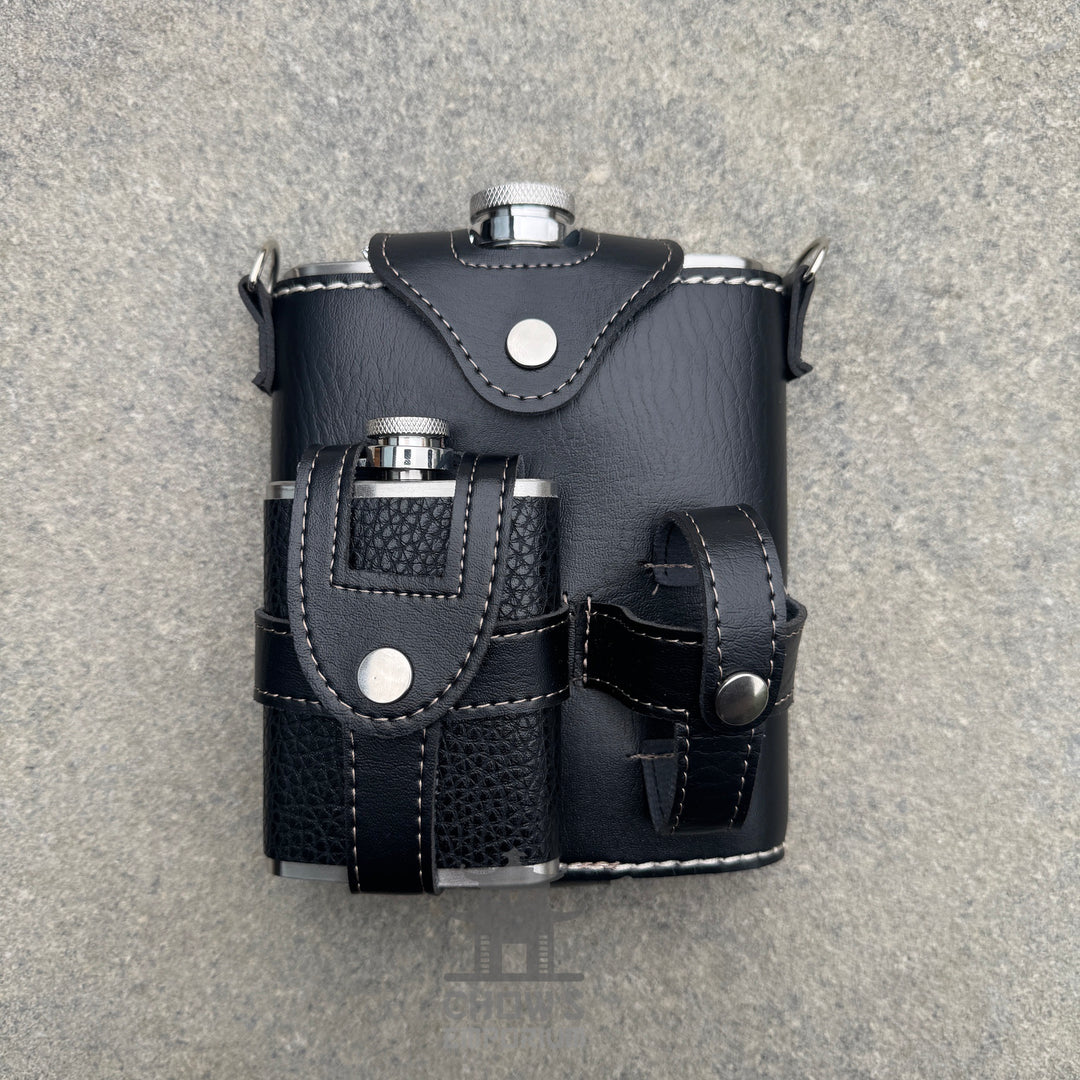 Ranger 18oz Leather Hip Flask with Mini Flask and Pouches