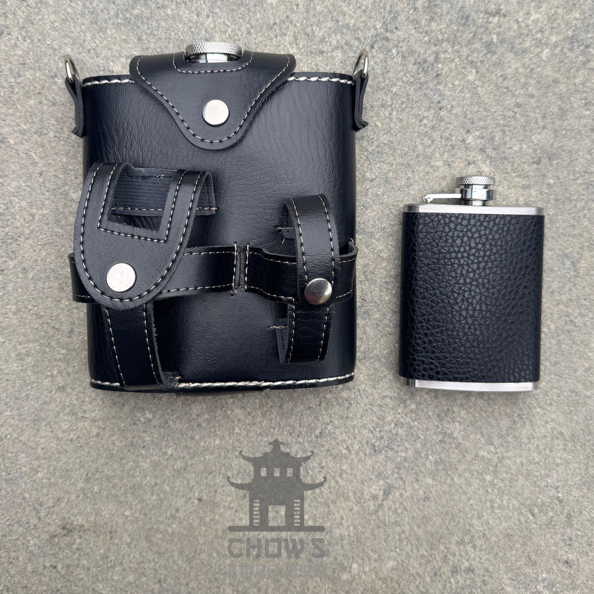 Ranger 18oz Leather Hip Flask with Mini Flask and Pouches