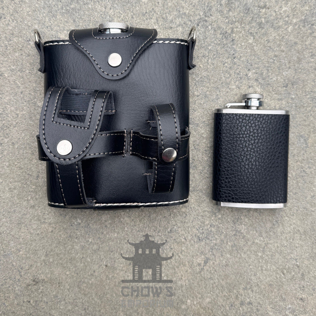 Ranger 18oz Leather Hip Flask with Mini Flask and Pouches