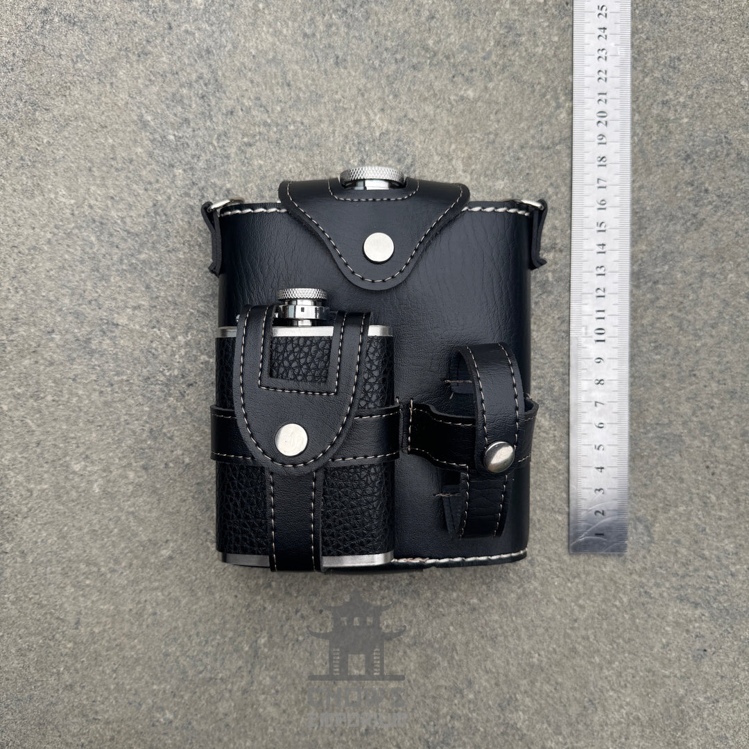 Ranger 18oz Leather Hip Flask with Mini Flask and Pouches