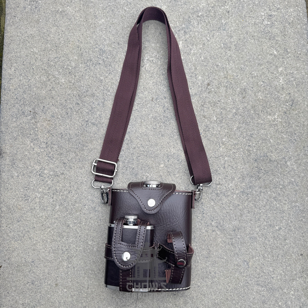 Ranger 18oz Leather Hip Flask with Mini Flask and Pouches