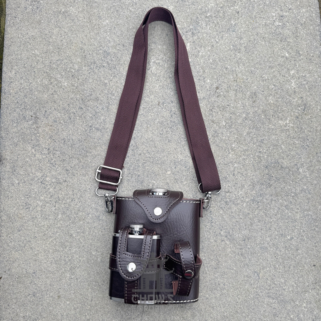Ranger 18oz Leather Hip Flask with Mini Flask and Pouches