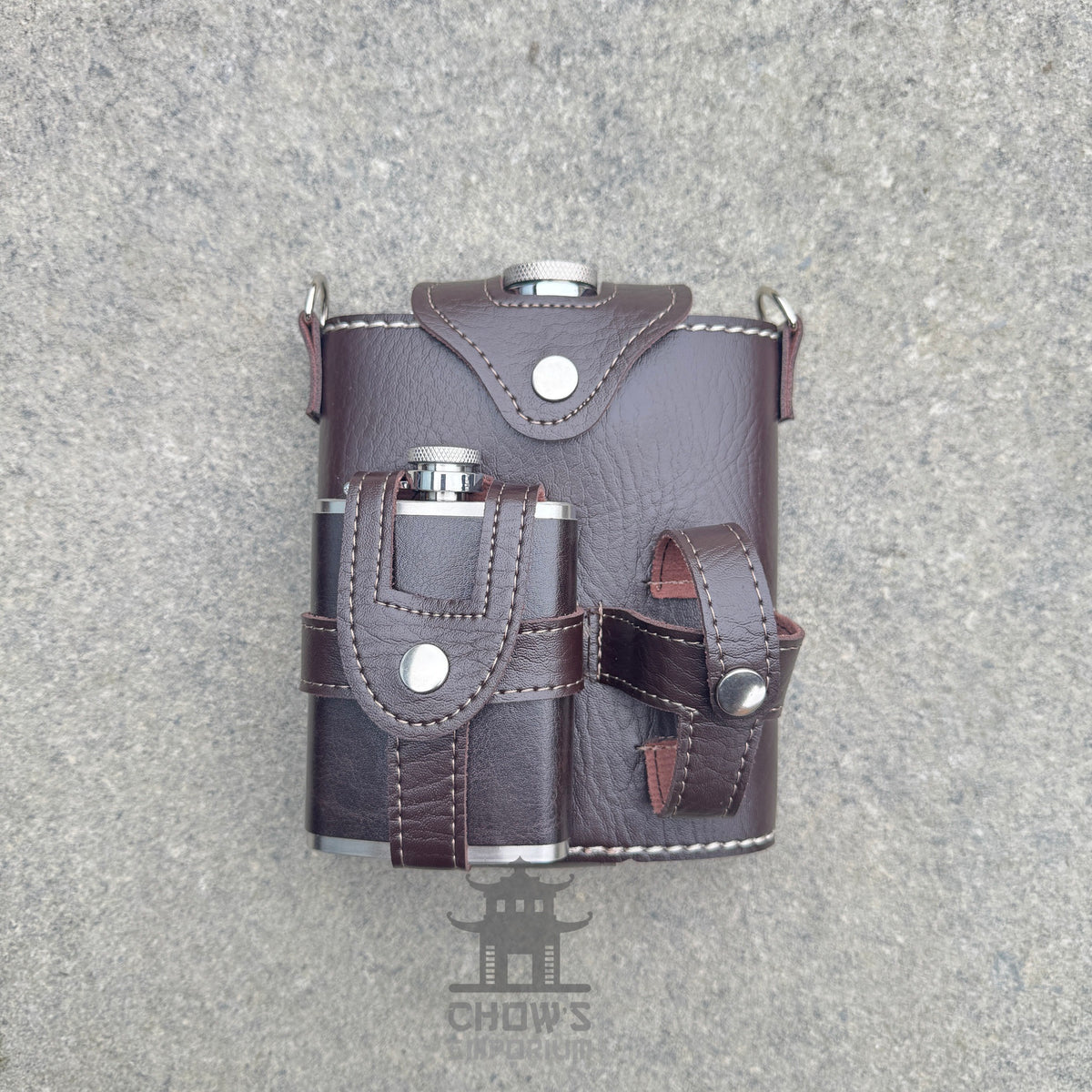 Ranger 18oz Leather Hip Flask with Mini Flask and Pouches