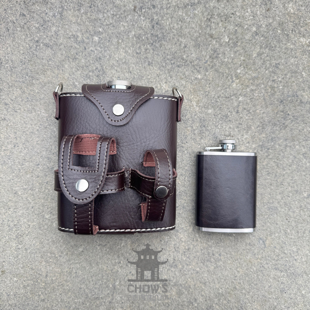 Ranger 18oz Leather Hip Flask with Mini Flask and Pouches
