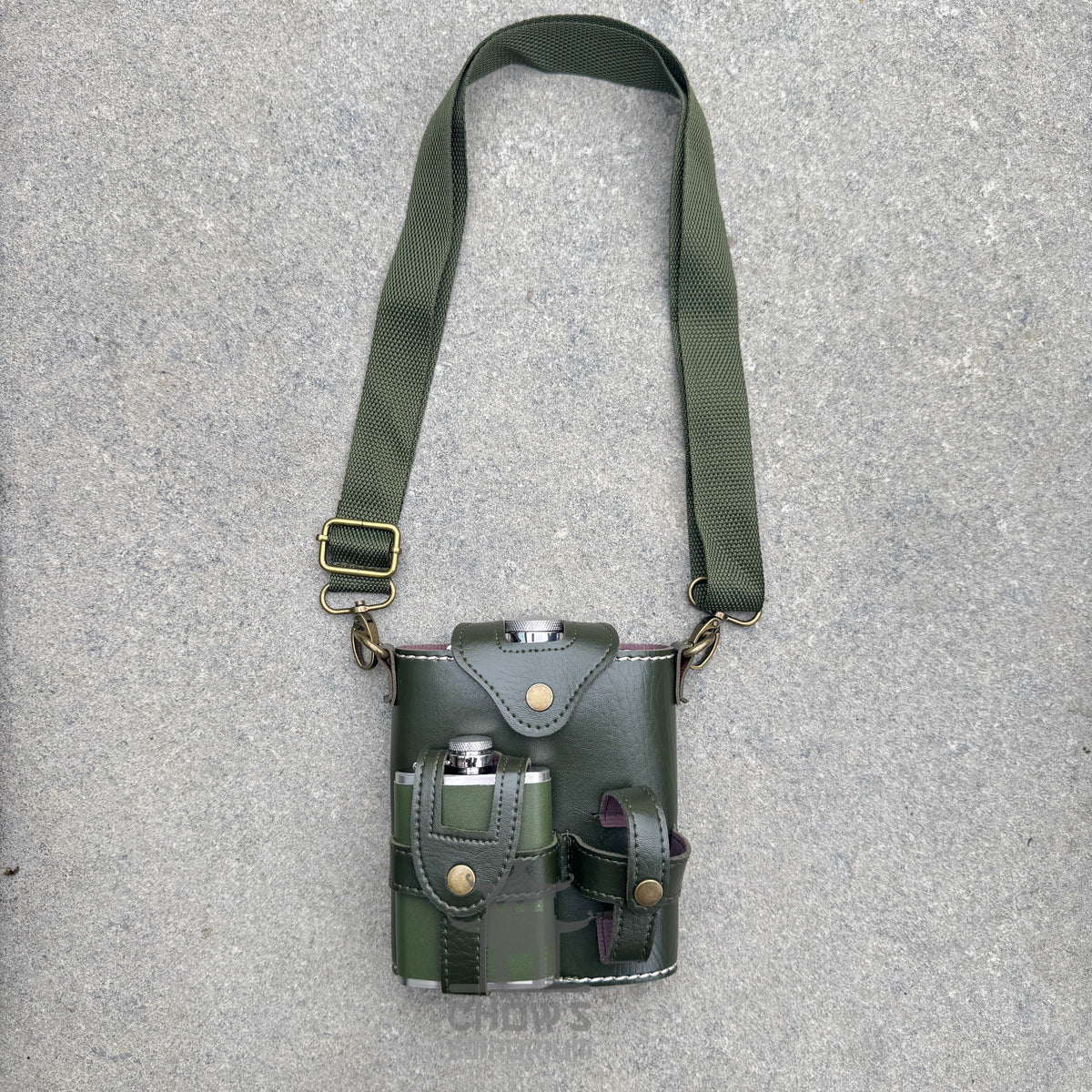 Ranger 18oz Leather Hip Flask with Mini Flask and Pouches