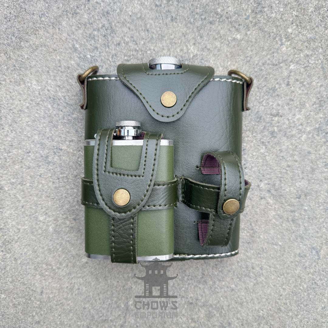 Ranger 18oz Leather Hip Flask with Mini Flask and Pouches