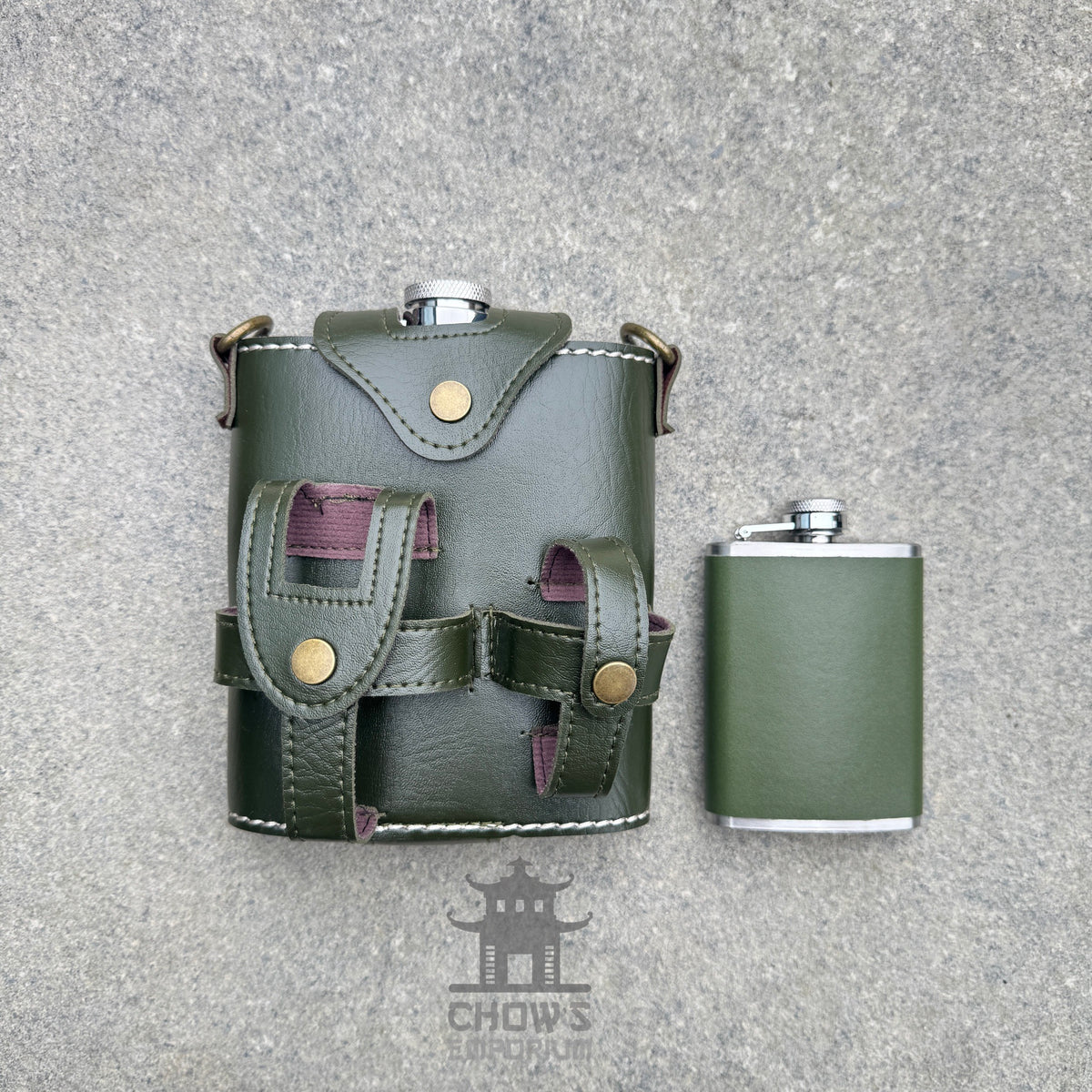 Ranger 18oz Leather Hip Flask with Mini Flask and Pouches