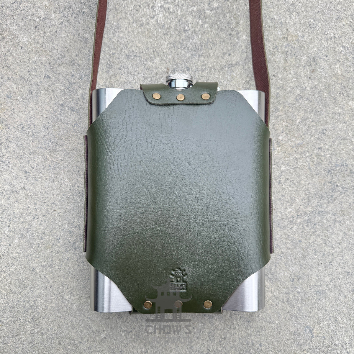 Rectangular 48oz Hip Flask with Faux Leather Holder