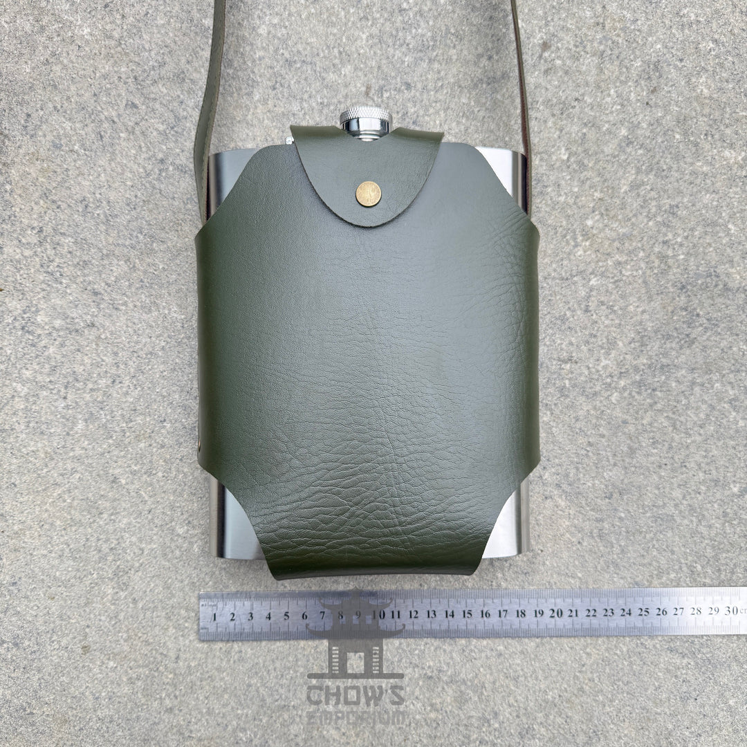 Rectangular 48oz Hip Flask with Faux Leather Holder