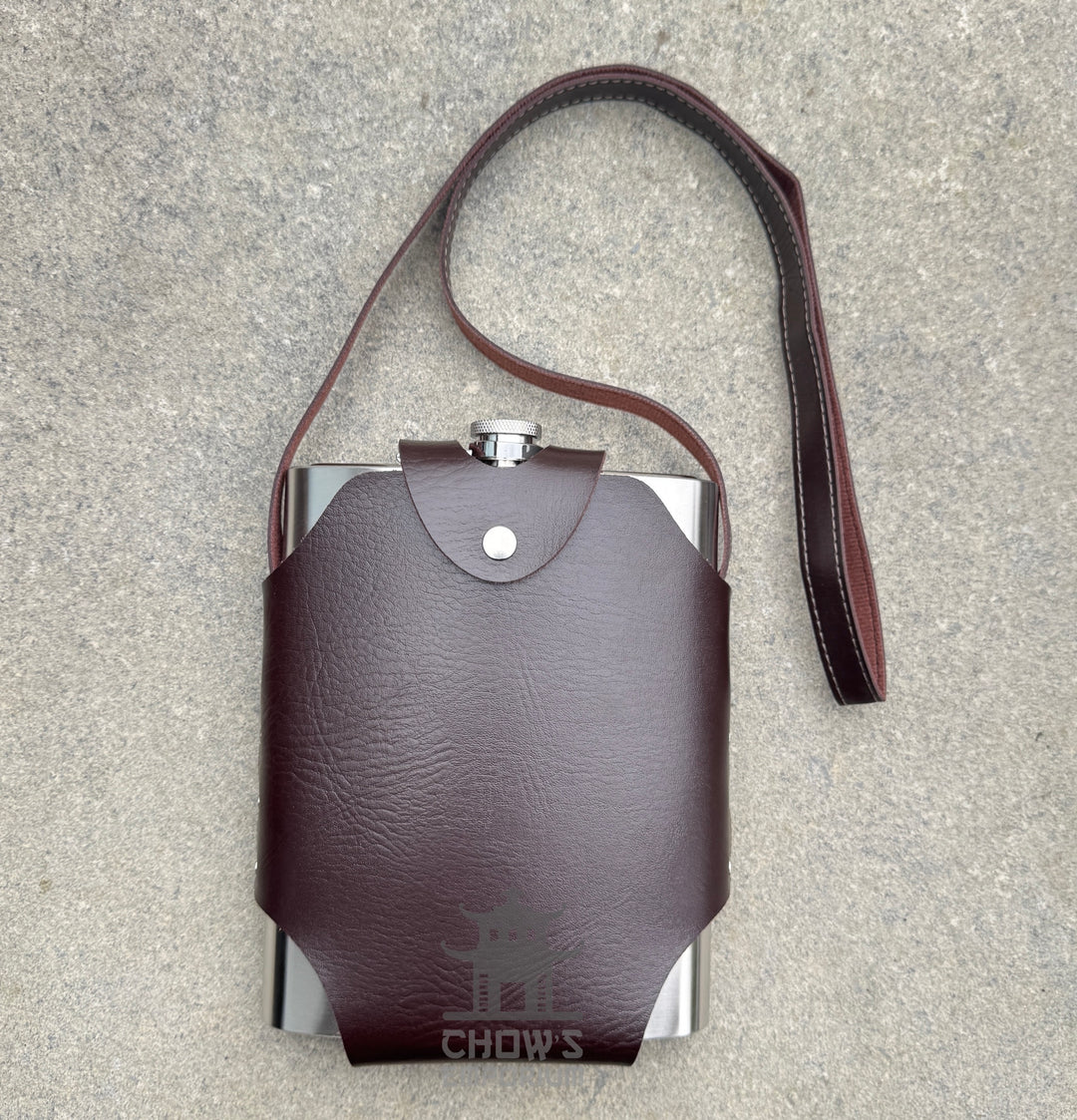 Rectangular 48oz Hip Flask with Faux Leather Holder