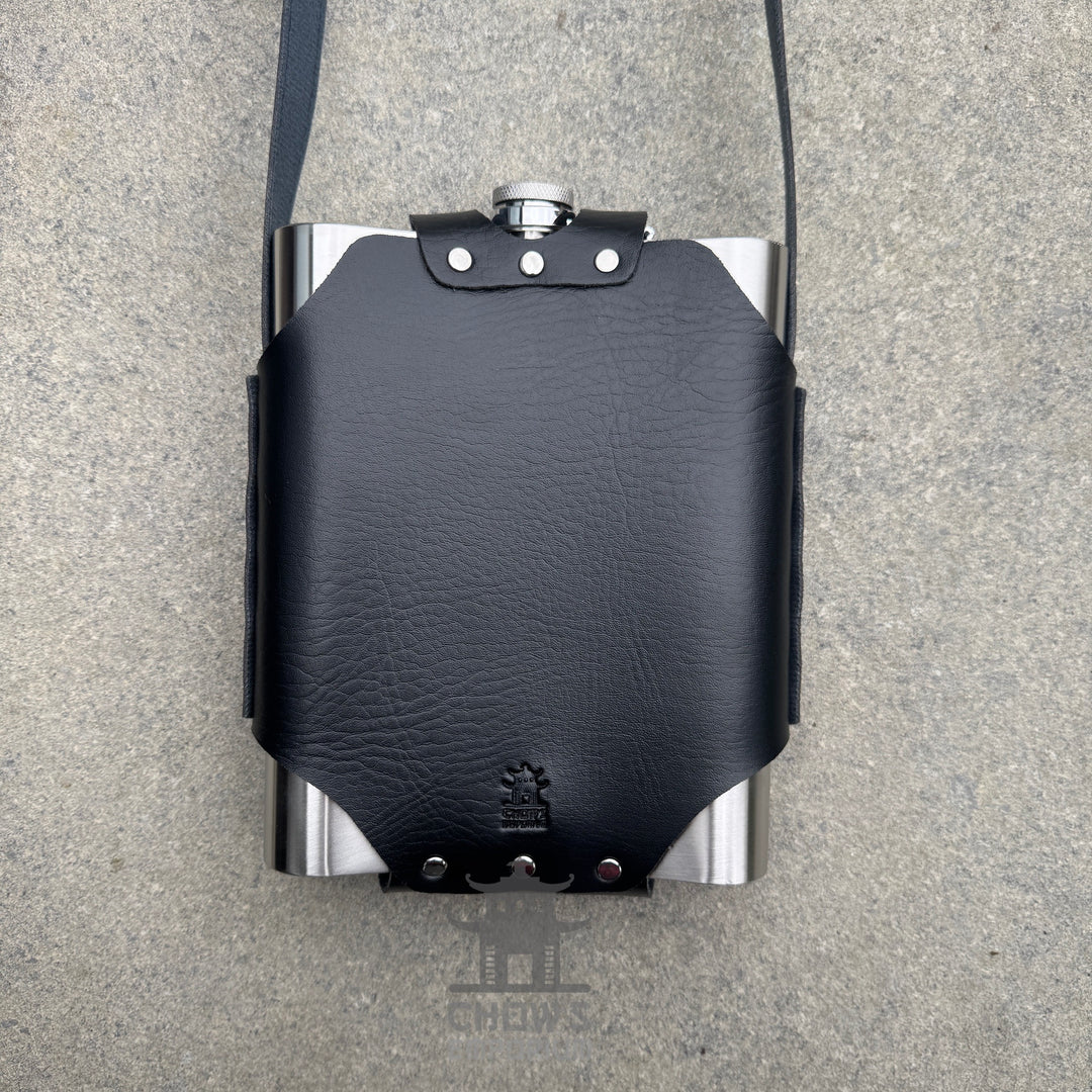Rectangular 48oz Hip Flask with Faux Leather Holder
