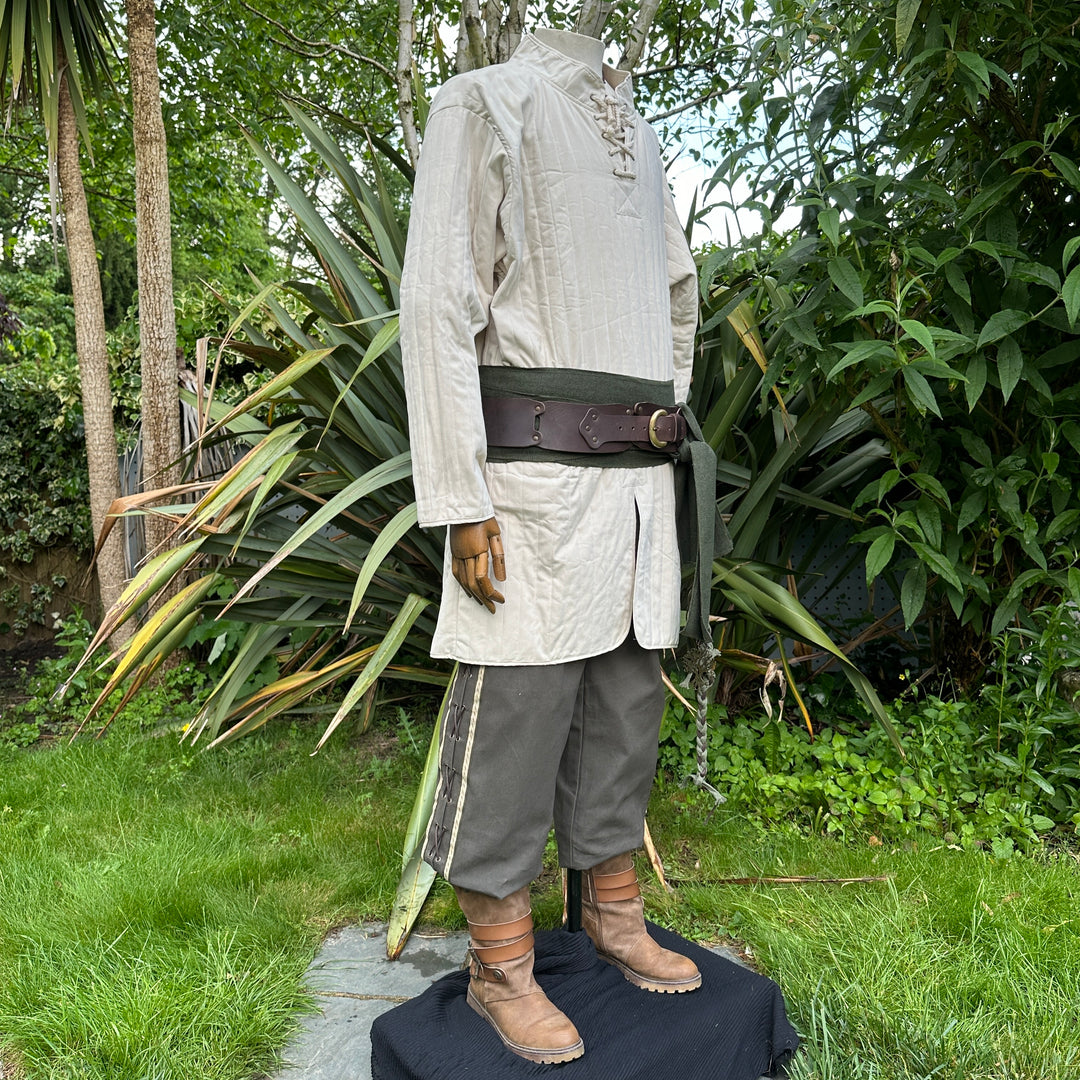 LARP Basic Outfit - 3 Pieces: White Gambeson, Pants, Sash