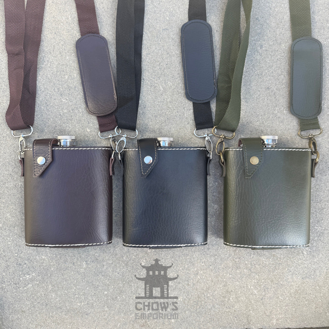 18oz Leather Hip Flask with Shoulder Strap