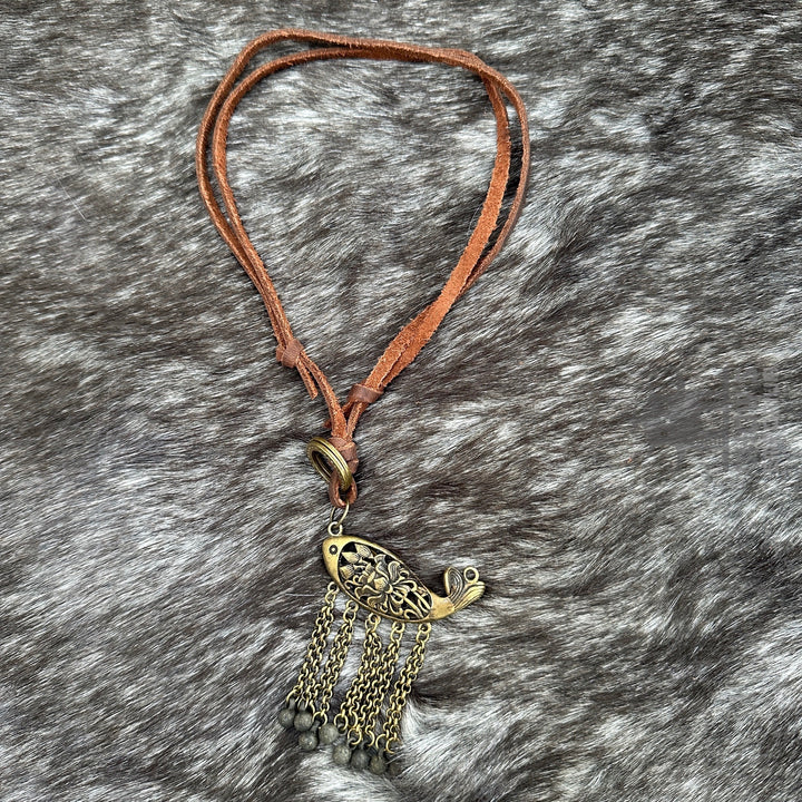 Blattförmige Halskette - LARP-Schärpe, Amulette, Accessoire - Messingfarbe
