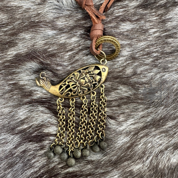 Blattförmige Halskette - LARP-Schärpe, Amulette, Accessoire - Messingfarbe