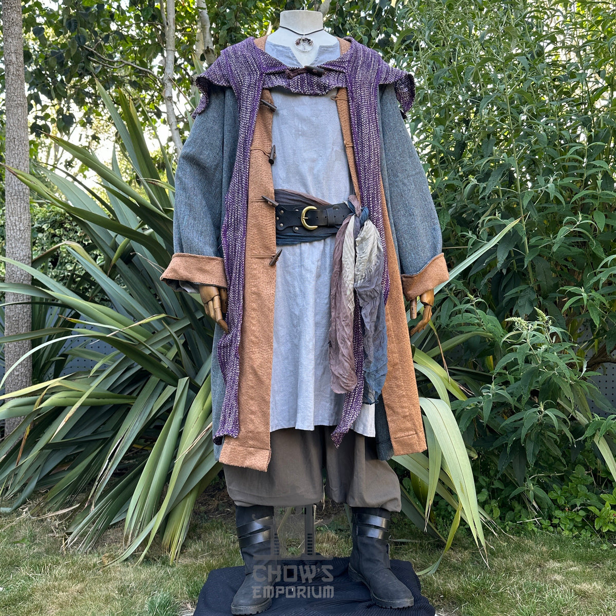 Ocean Cleric LARP set with robe, tunic, hood, sash, and necklace.