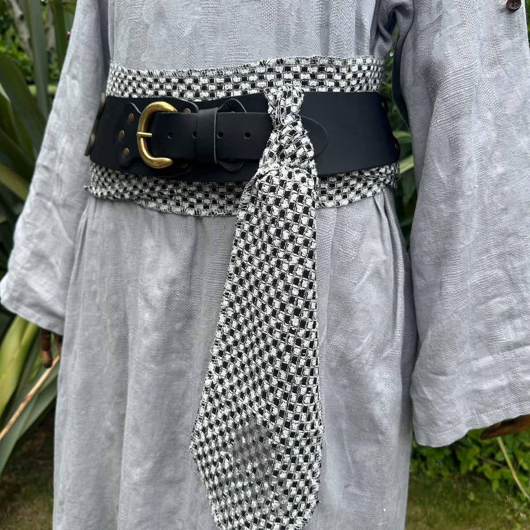 LARP Belt and Sash Set - Black and White Check Pattern - Buffalo Leather