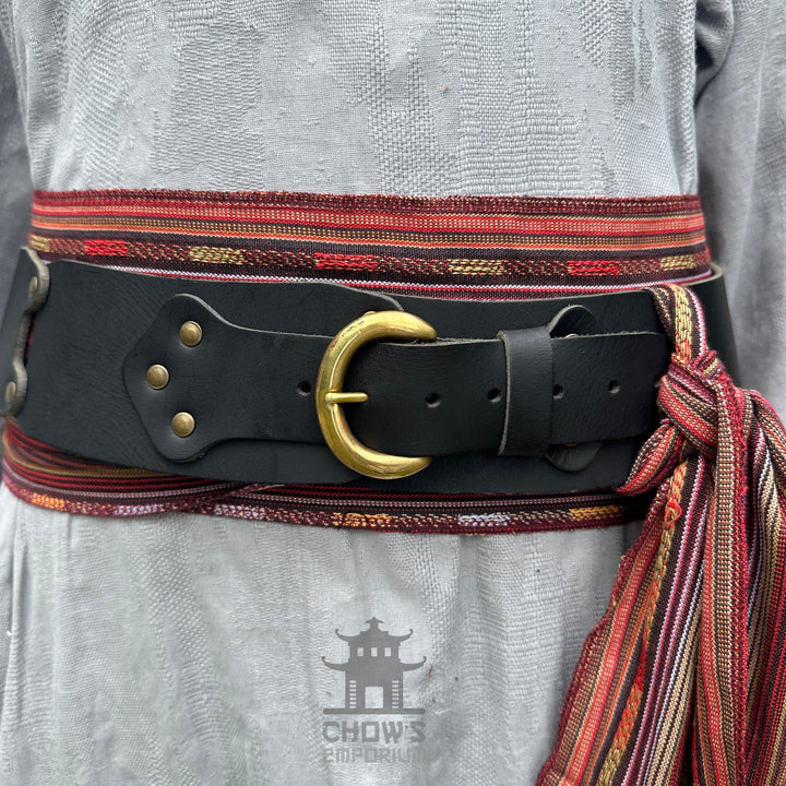 Ensemble ceinture et ceinture LARP avec accessoires - Laine gris foncé - Cuir de buffle noir - Idées cadeaux
