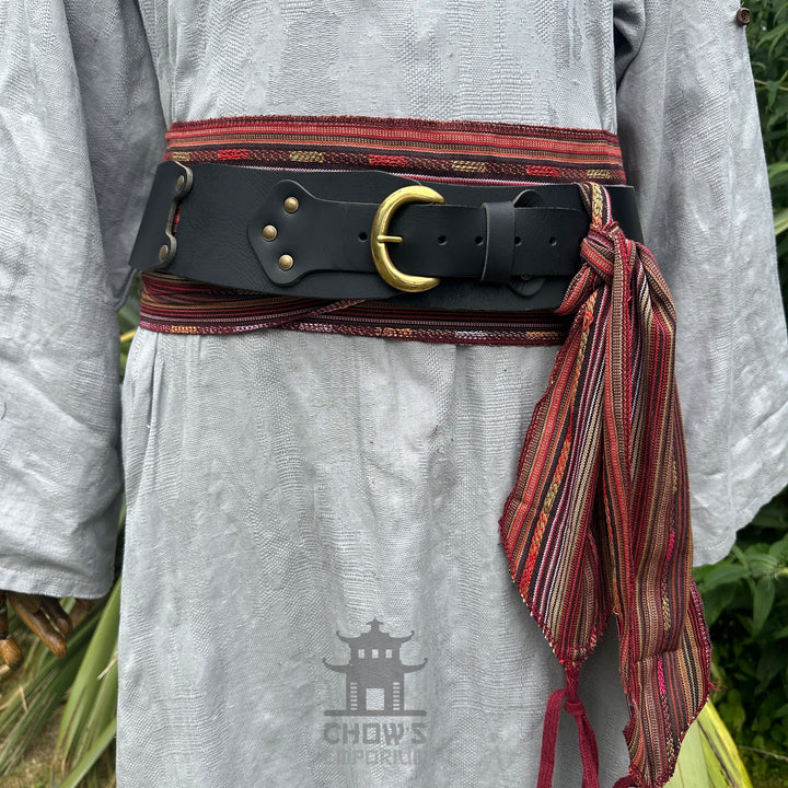 Ensemble ceinture et ceinture LARP avec accessoires - Laine gris foncé - Cuir de buffle noir - Idées cadeaux