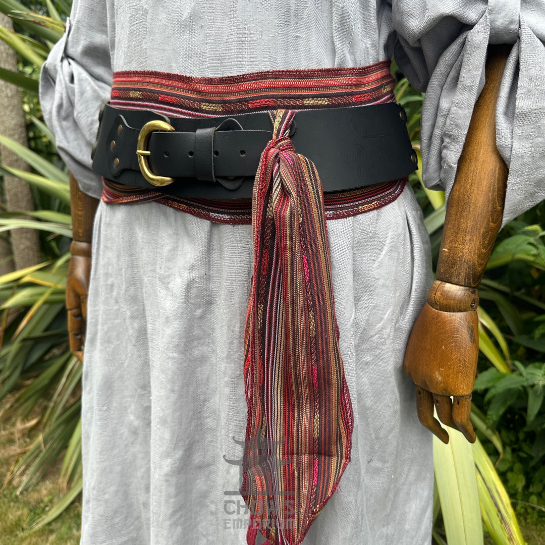 Ensemble ceinture et ceinture LARP avec accessoires - Laine gris foncé - Cuir de buffle noir - Idées cadeaux