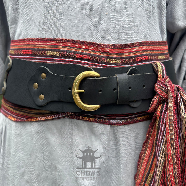 Ensemble ceinture et ceinture LARP avec accessoires - Laine gris foncé - Cuir de buffle noir - Idées cadeaux