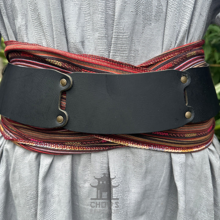 Ensemble ceinture et ceinture LARP avec accessoires - Laine gris foncé - Cuir de buffle noir - Idées cadeaux