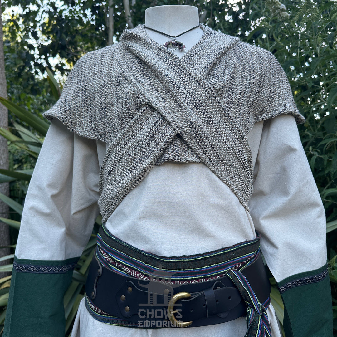 LARP Basic Outfit - 4 Pieces White & Green (Tunic, Hood, Trousers and Sash)