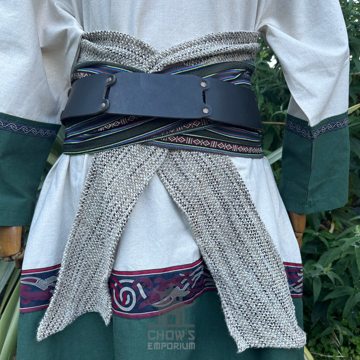 LARP Belt and Sash Set - Green Stripe Pattern - Buffalo Leather