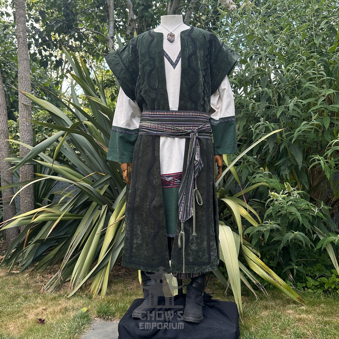 Emerald Viking Outfit - 5 Pieces (Waistcoat, Tunic, Pants, Belt, Sash)
