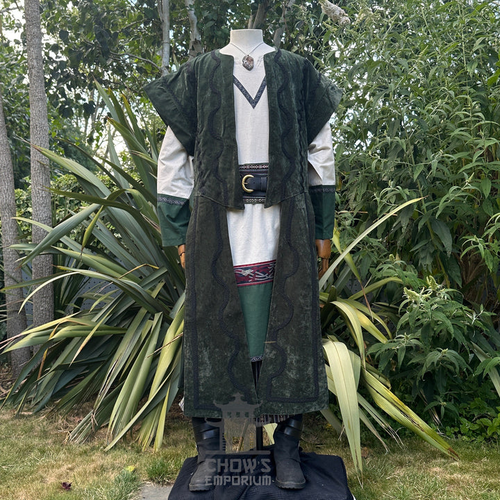 Emerald Viking Outfit - 5 Pieces (Waistcoat, Tunic, Pants, Belt, Sash)
