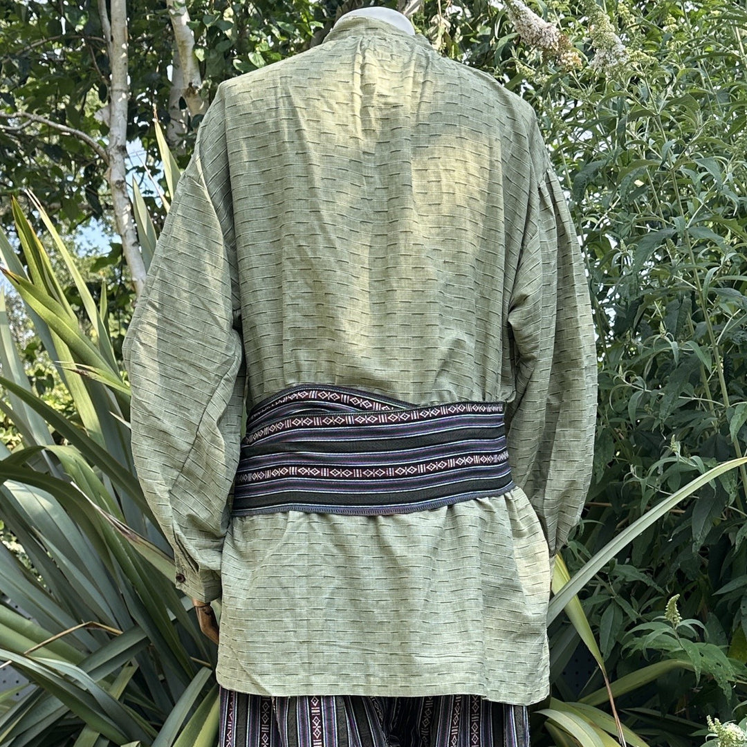 LARP Basic Outfit - 3 Piece Green & Multi Striped (Medieval Shirt, Pants & Sash)