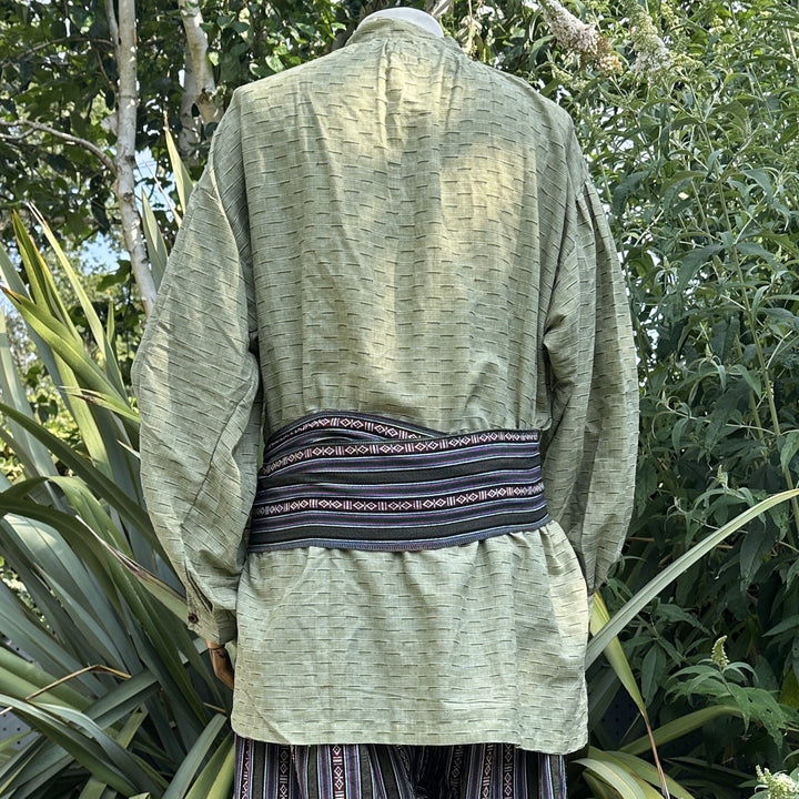 LARP Basic Outfit - 3 Piece Green & Multi Striped (Medieval Shirt, Pants & Sash)