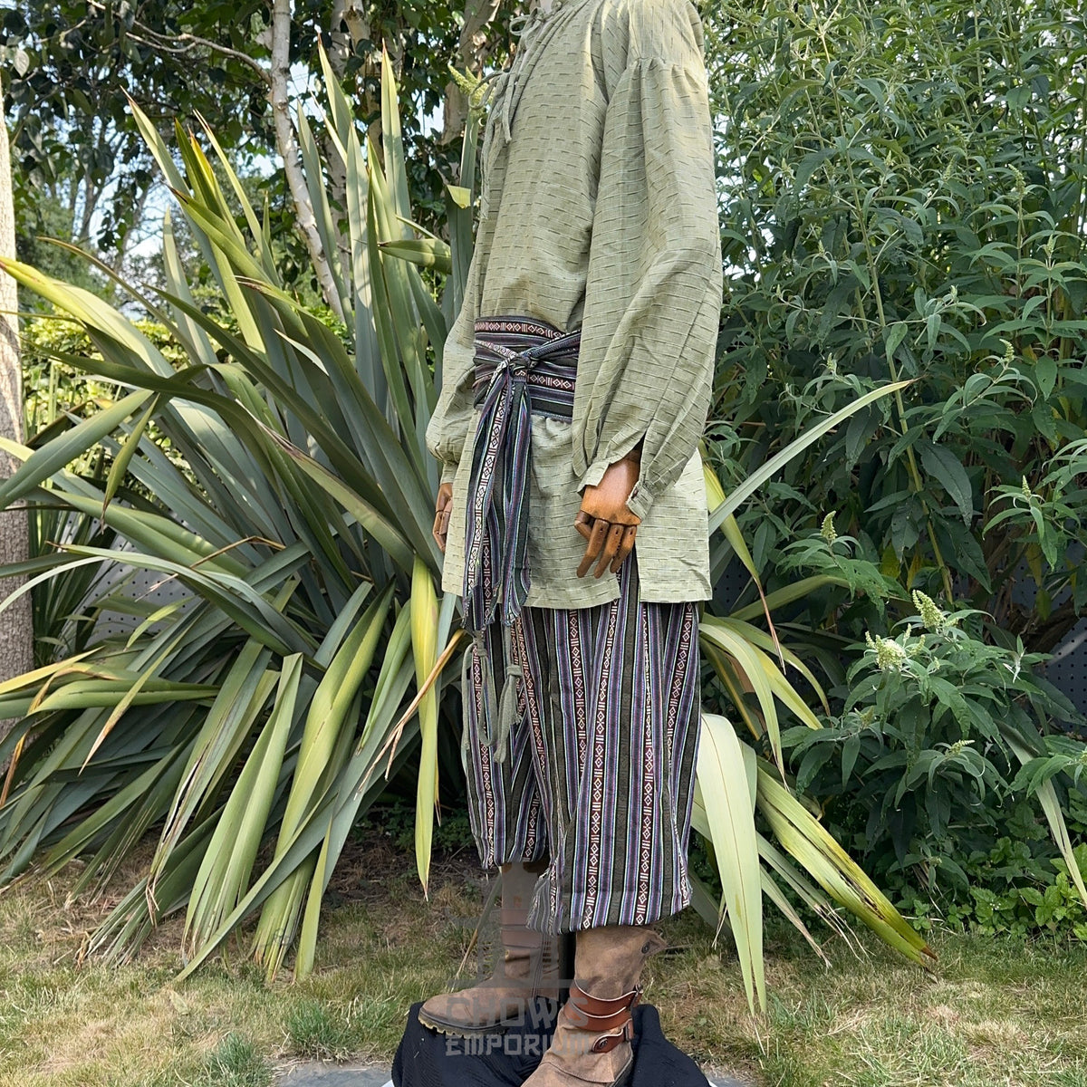 textured green linen cotton medieval shirt for reenactment.