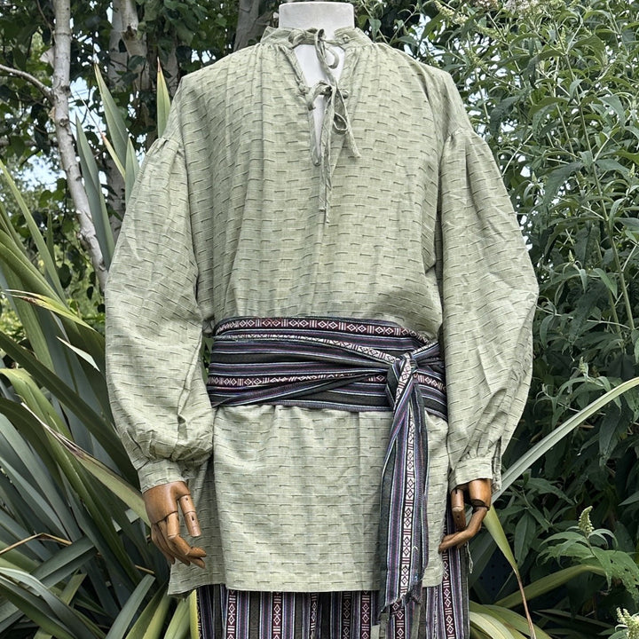 LARP Basic Outfit - 3 Piece Green & Multi Striped (Medieval Shirt, Pants & Sash)