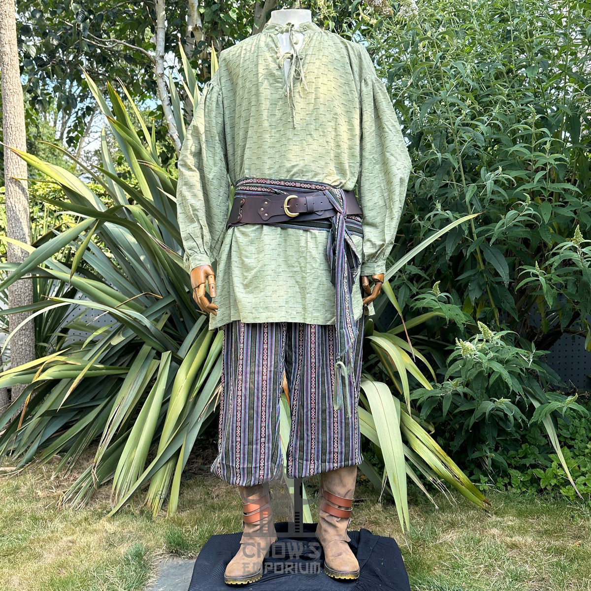 textured green medieval shirt.