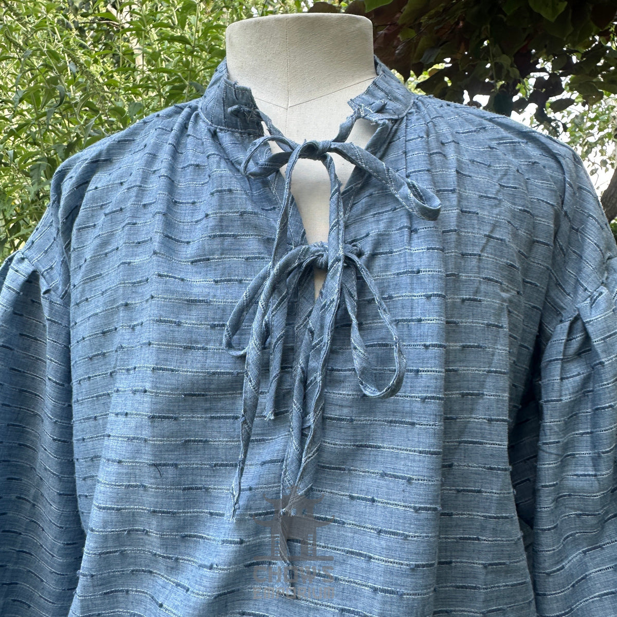 textured blue linen cotton medieval shirt for reenactment.